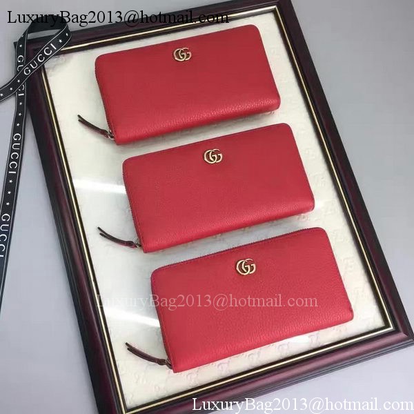 Gucci Leather Zip Around Wallet 456117 Red