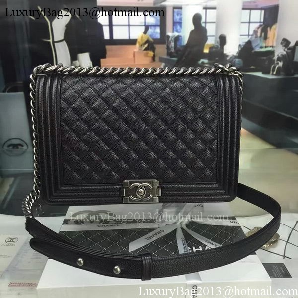 Boy Chanel Flap Bags Original Black Cannage Pattern A67088 Silver