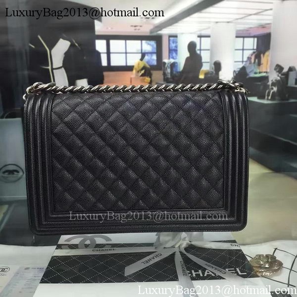 Boy Chanel Flap Bags Original Black Cannage Pattern A67088 Silver