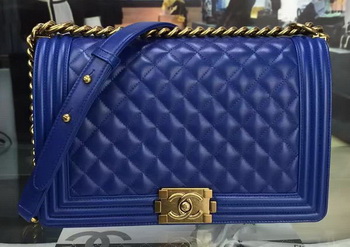 Boy Chanel Flap Bag Blue Original Sheepskin Leather A67088 Gold