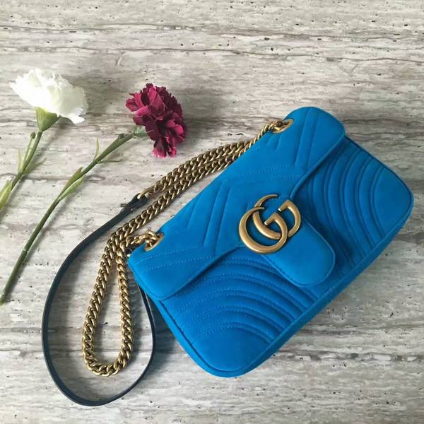 Gucci GG Marmont Suede Leather Medium Shoulder Bag 443497 Blue