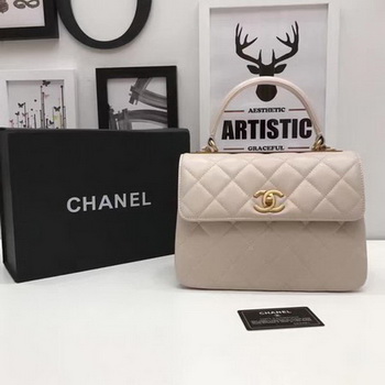 Chanel Classic Top Handle Bag Apricot Sheepskin Leather A92991 Gold