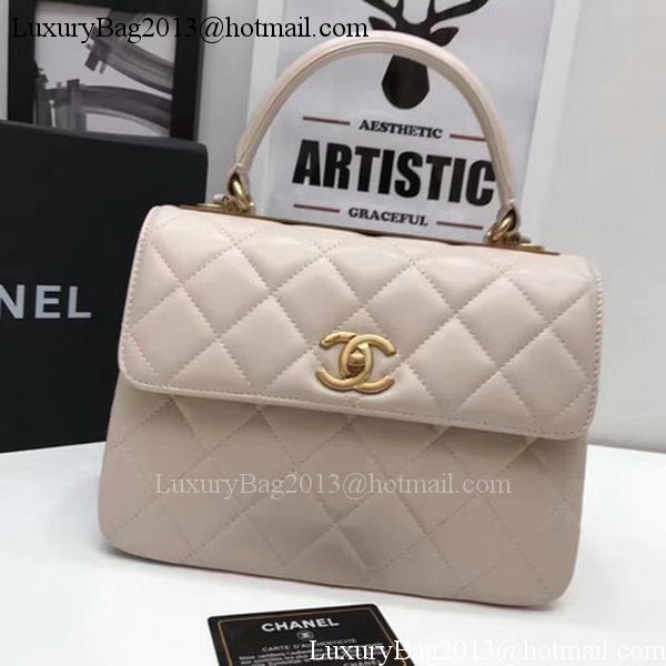 Chanel Classic Top Handle Bag Apricot Sheepskin Leather A92991 Gold