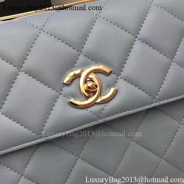 Chanel Classic Top Handle Bag Blue Sheepskin Leather A92991 Gold