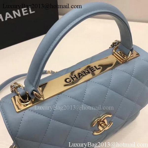 Chanel Classic Top Handle Bag Blue Sheepskin Leather A92991 Gold