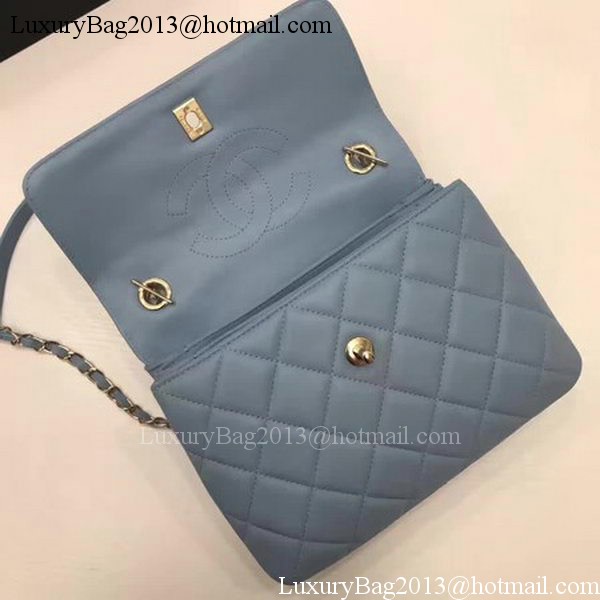 Chanel Classic Top Handle Bag Blue Sheepskin Leather A92991 Gold