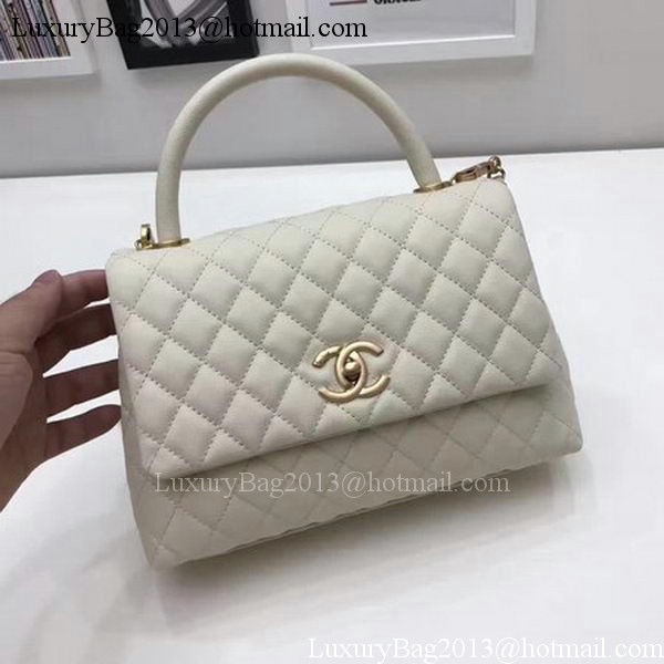 Chanel Classic Top Handle Bag OffWhite Sheepskin Leather A92991 Gold