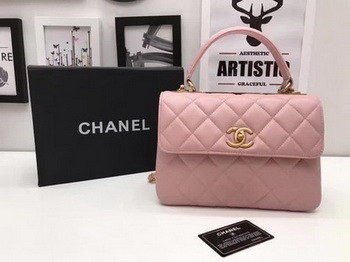 Chanel Classic Top Handle Bag Pink Sheepskin Leather A92991 Gold