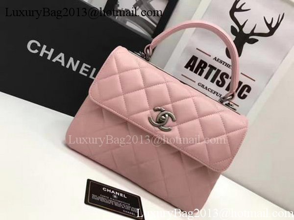 Chanel Classic Top Handle Bag Pink Sheepskin Leather A92991 Silver