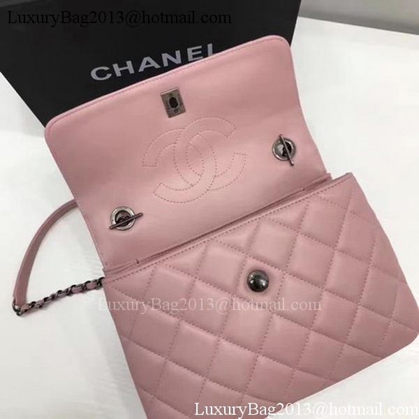 Chanel Classic Top Handle Bag Pink Sheepskin Leather A92991 Silver