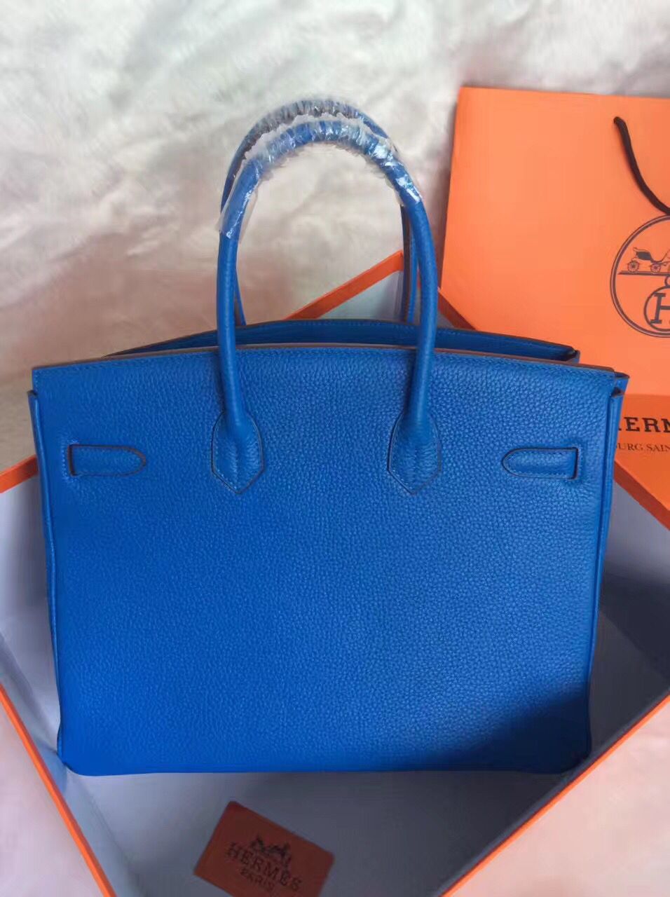 Hermes Birkin 30CM Tote Bag Blue Original Leather HB30 Glod