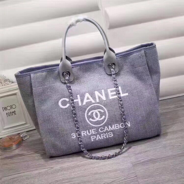 Chanel Canvas Leather Tote Shopping Bag  Blue A1679