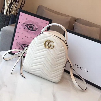 Gucci GG Marmont Quilted Leather Backpack 476671 White