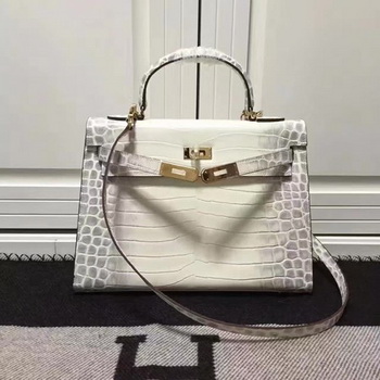 Hermes Kelly 28cm Shoulder Bag Croco Leather K28 OffWhite