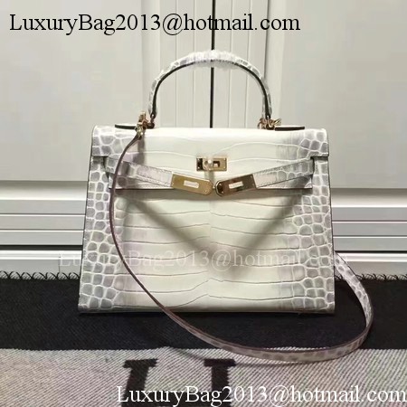 Hermes Kelly 28cm Shoulder Bag Croco Leather K28 OffWhite