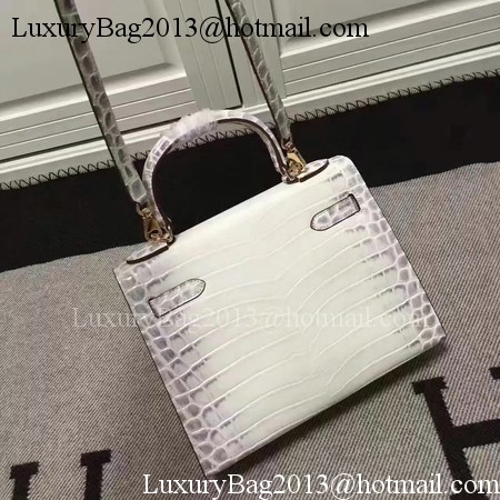 Hermes Kelly 28cm Shoulder Bag Croco Leather K28 OffWhite