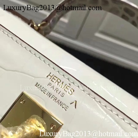 Hermes Kelly 28cm Shoulder Bag Croco Leather K28 OffWhite