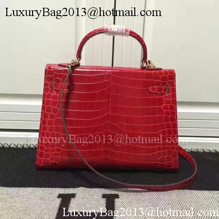 Hermes Kelly 28cm Shoulder Bag Croco Leather K28 Red