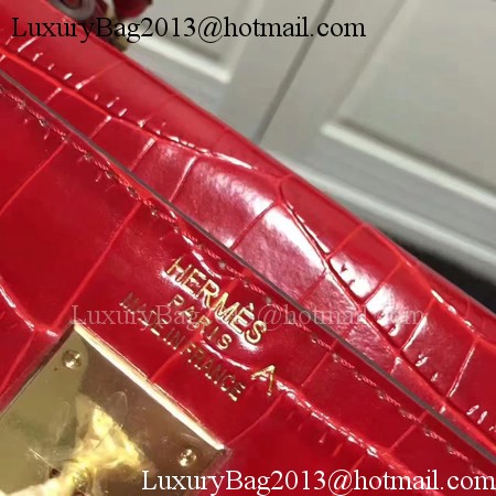 Hermes Kelly 28cm Shoulder Bag Croco Leather K28 Red