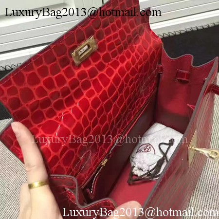 Hermes Kelly 28cm Shoulder Bag Croco Leather K28 Red