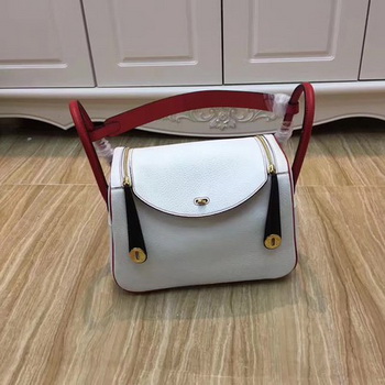 Hermes Lindy 30CM Original Leather Shoulder Bag LD30 White&Red