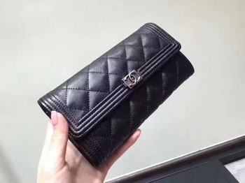 Chanel Boy Matelasse Long Wallet Black Cannage Pattern CHA5263 Silver