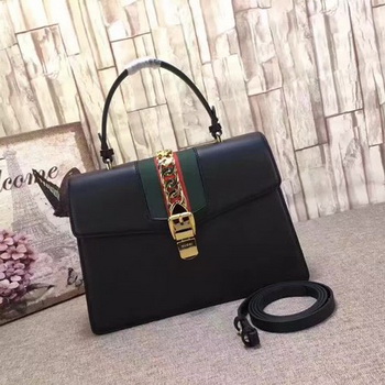 Gucci Sylvie Leather Top Handle Bag 431665 Black