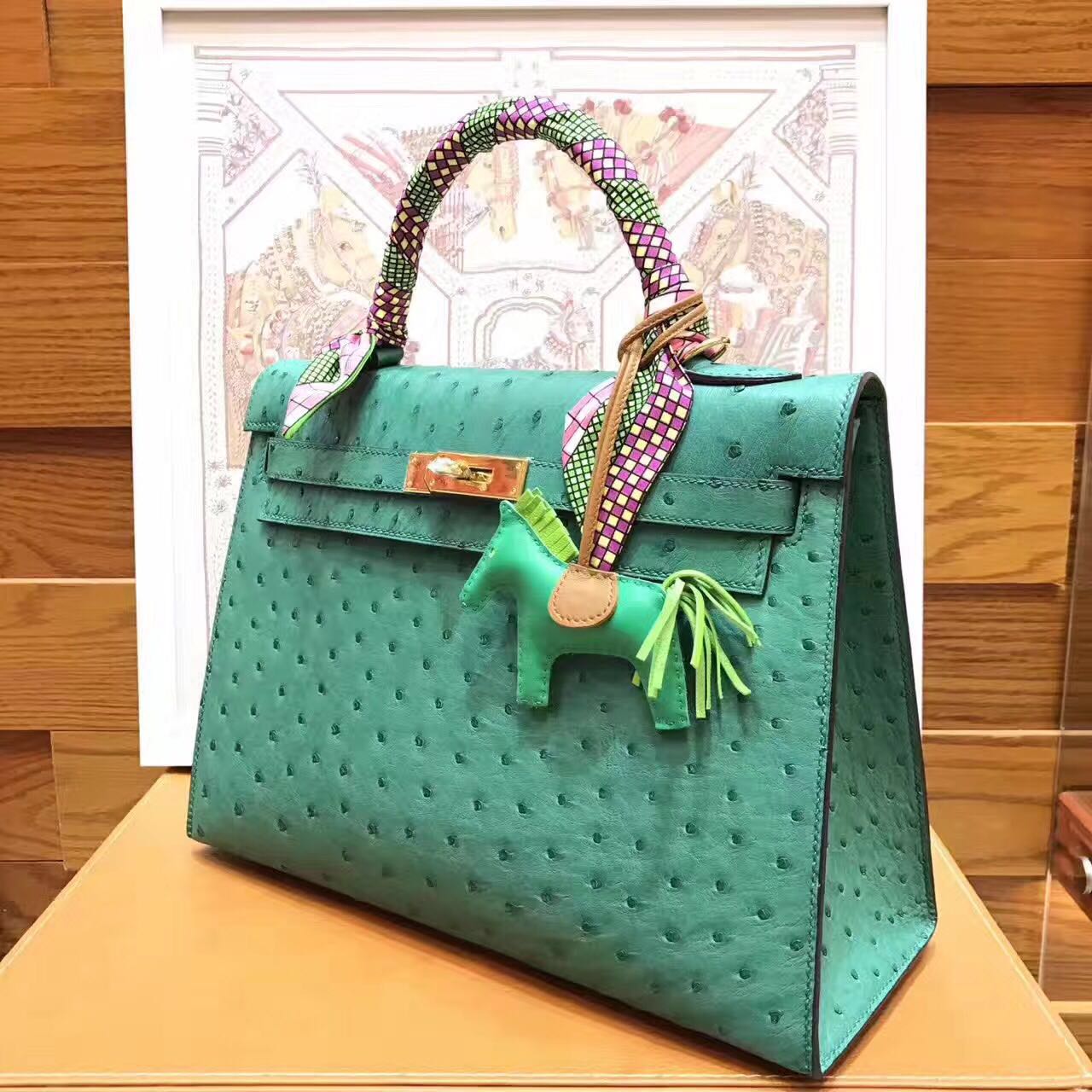 HERMES Ostrich Leather Toto Bag 1788 Green