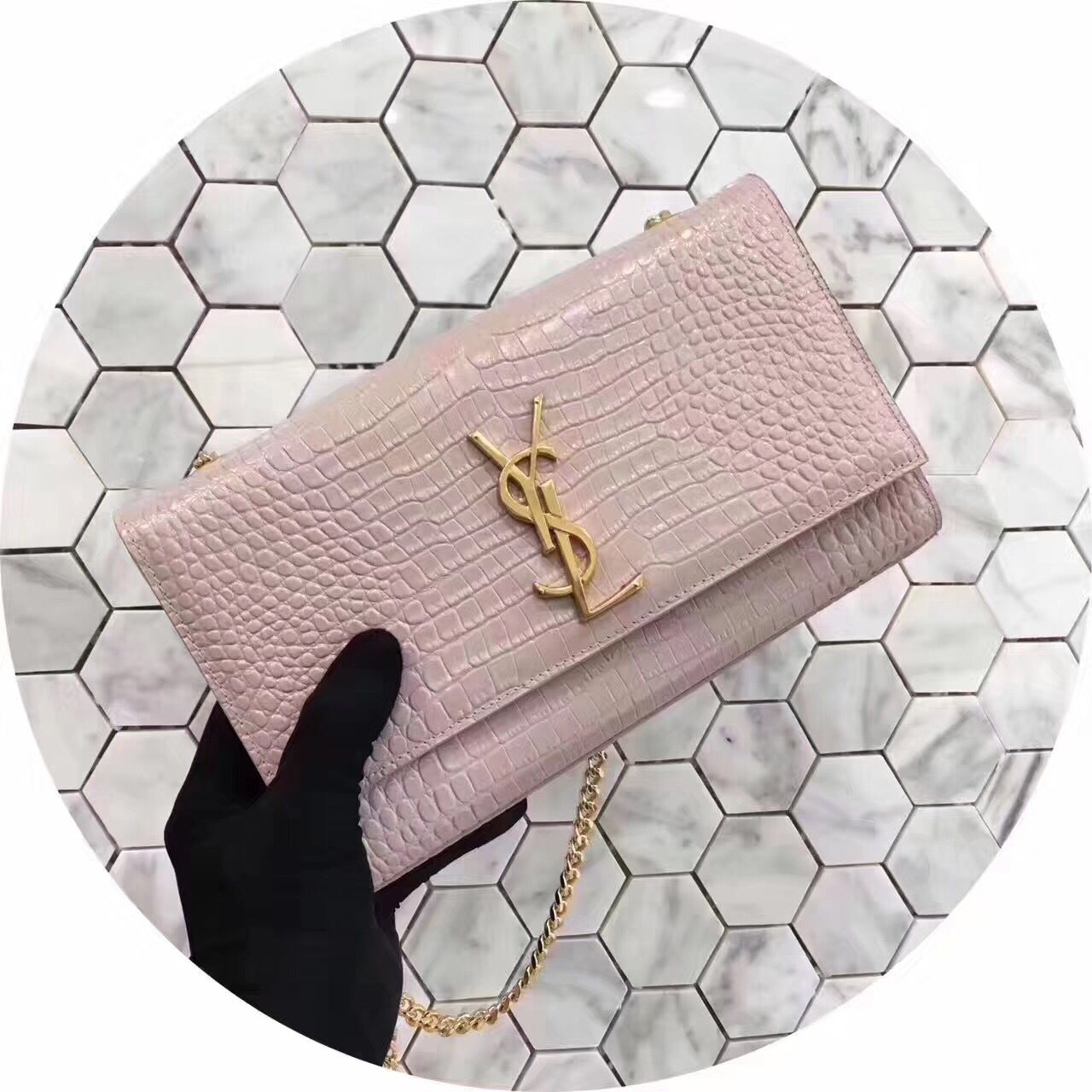 Yves Saint Laurent Original Crocodile Skin Shoulder Bag 17818 Pink