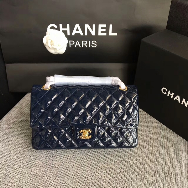 Chanel Flap Shoulder Bags Dark Blue Original Patent Leather CF1112 Gold