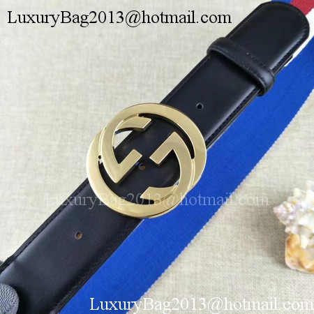 Gucci 40mm Leather Black Belt GG57560 Gold