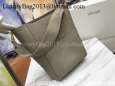 CELINE Sangle Seau Bag in Litchi Leather C3371 Apricot