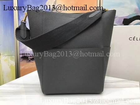 CELINE Sangle Seau Bag in Litchi Leather C3371 Grey