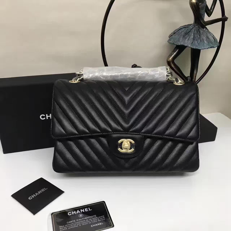 Chanel Flap Shoulder Bags Black Sheepskin Leather A1112 Glod