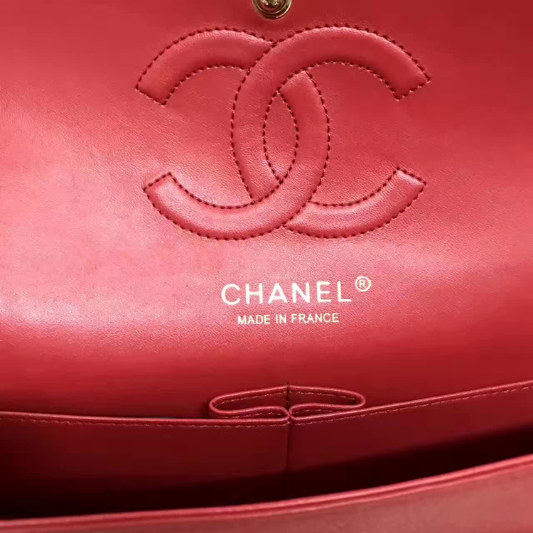 Chanel Flap Shoulder Bags Red Sheepskin Leather A1112 Glod