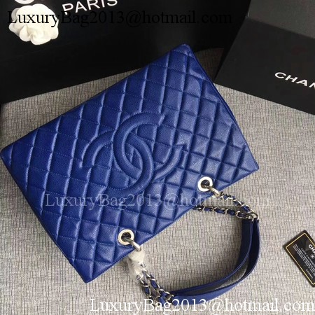 Chanel LE Boy Grand Shopping Tote Bag GST Blue Cannage Pattern A50995 Silver