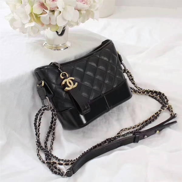 Chanel Gabrielle Calfskin Leather Shoulder Bag 8122A Black