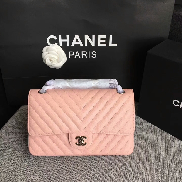 Chanel Flap Shoulder Bags Pink Original Calfskin Leather CF1112 Silver