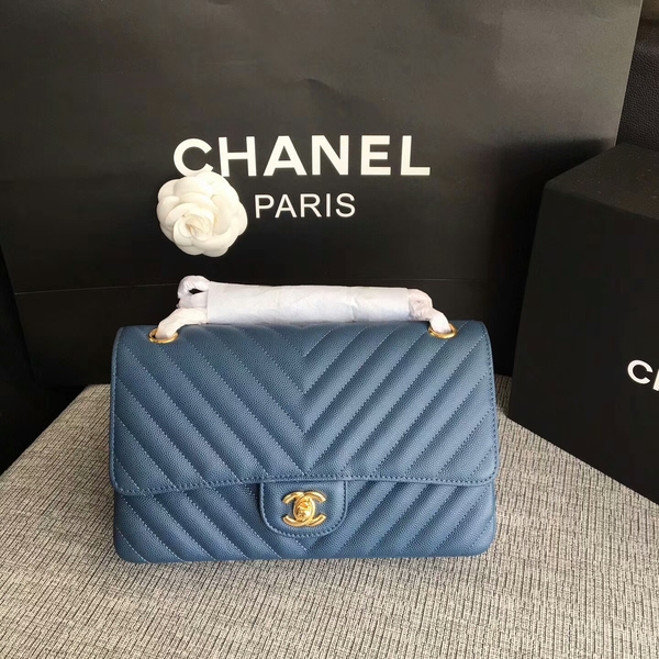 Chanel Flap Shoulder Bags Blue Original Calfskin Leather CF1112 Gold