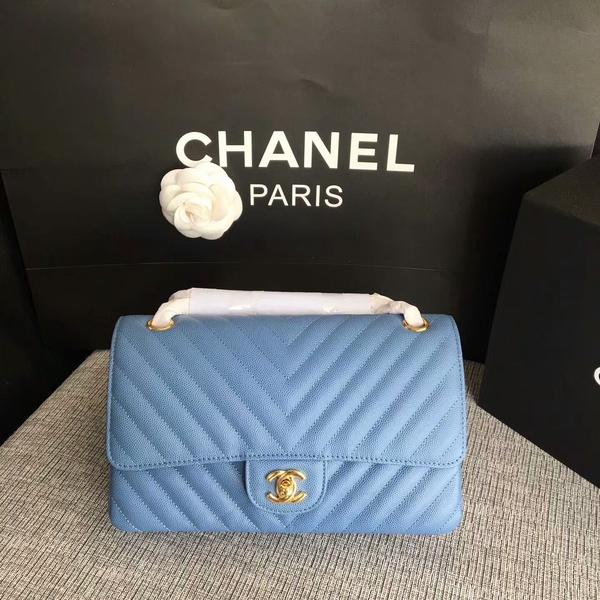 Chanel Flap Shoulder Bags Skyblue Original Calfskin Leather CF1112 Gold