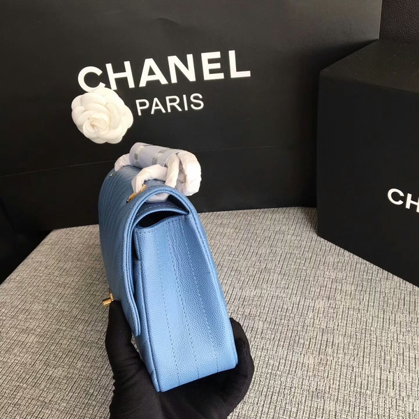 Chanel Flap Shoulder Bags Skyblue Original Calfskin Leather CF1112 Gold