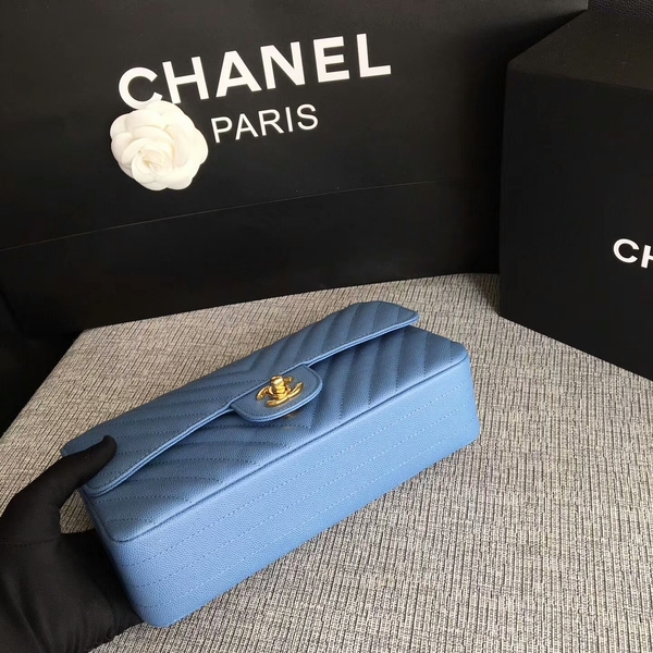 Chanel Flap Shoulder Bags Skyblue Original Calfskin Leather CF1112 Gold