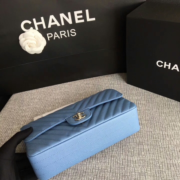 Chanel Flap Shoulder Bags Skyblue Original Calfskin Leather CF1112 Silver