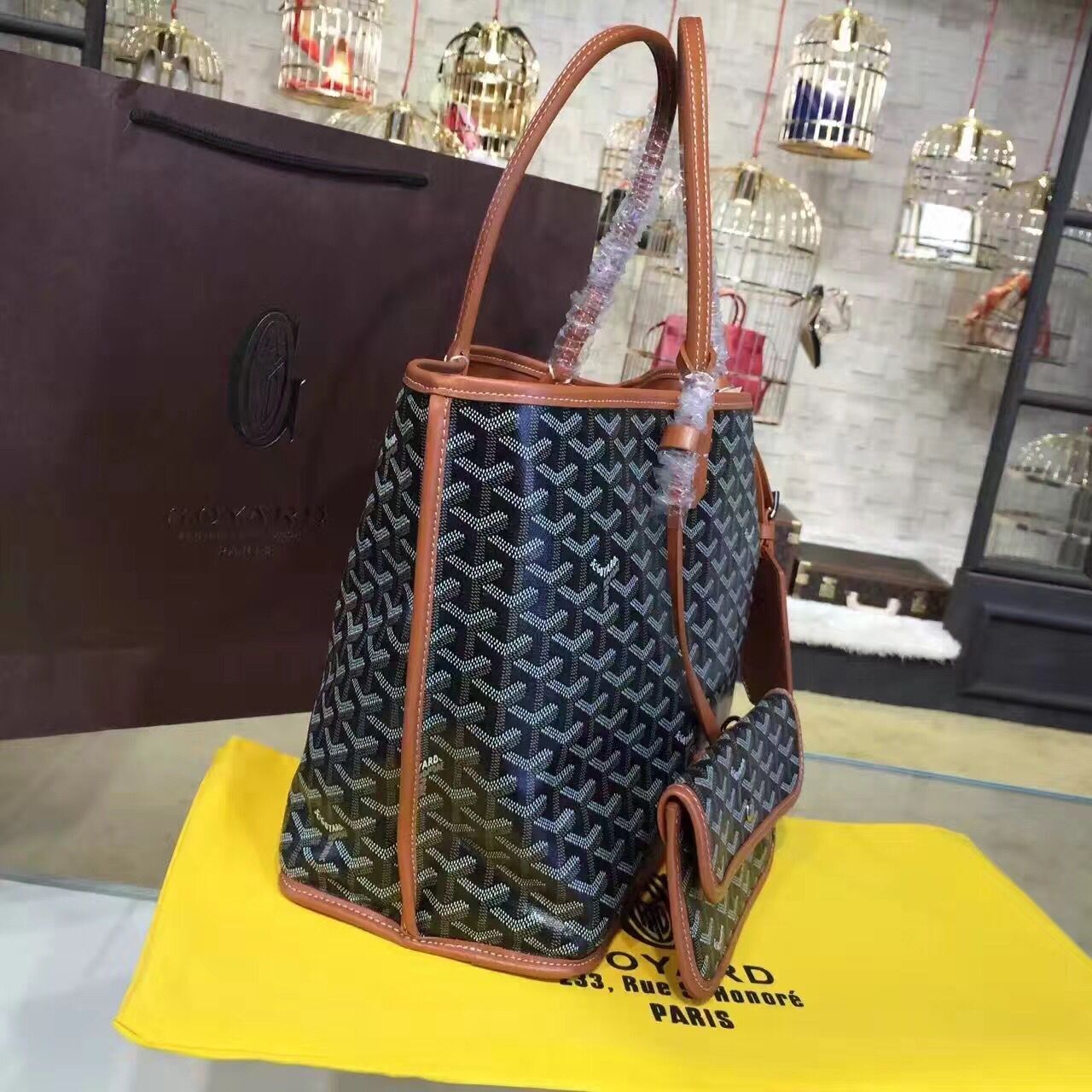 Goyard Y Doodling Calfskin Leather Tote Bag 7901 Brown