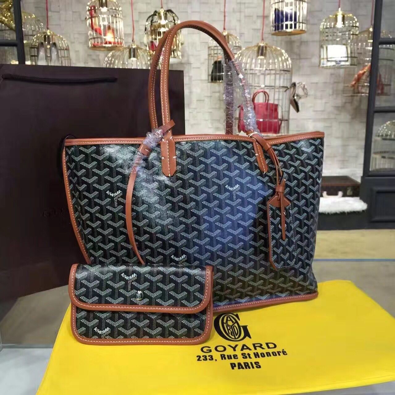 Goyard Y Doodling Calfskin Leather Tote Bag 7901 Brown