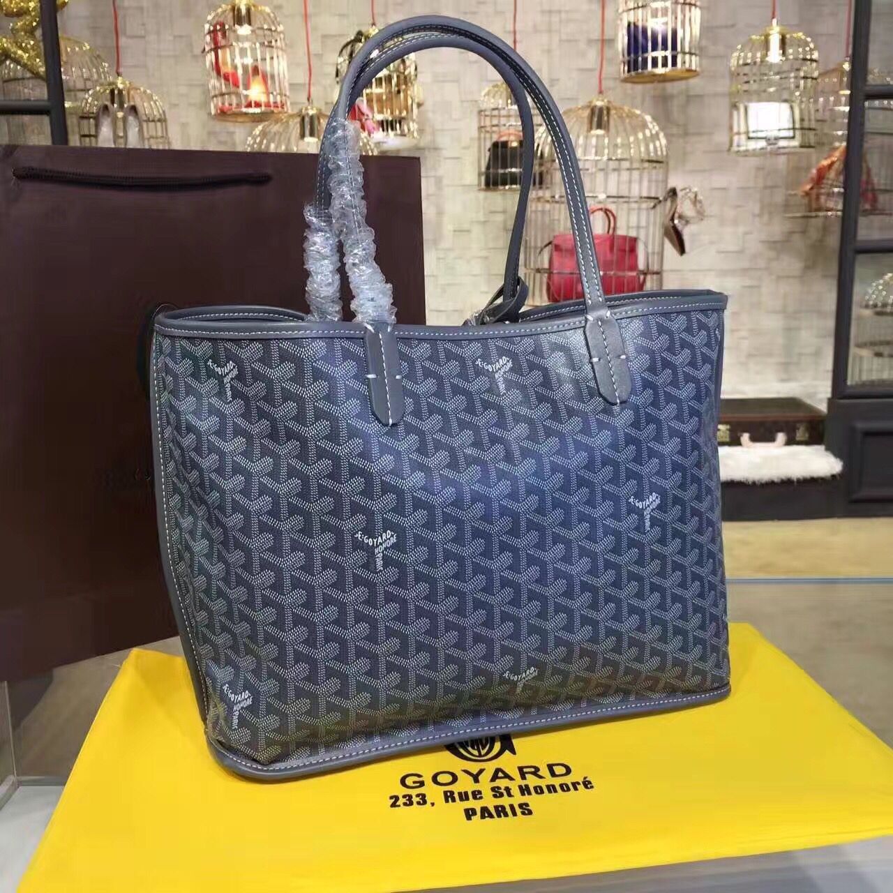 Goyard Y Doodling Calfskin Leather Tote Bag 7901 Dark Blue