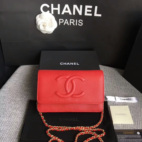 Chanel WOC Original Calfskin Leather Red Shoulder Bag 33814 Glod