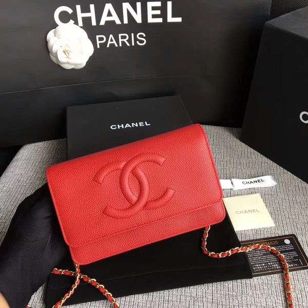 Chanel WOC Original Calfskin Leather Red Shoulder Bag 33814 Glod