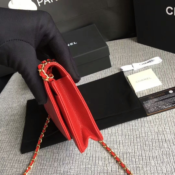 Chanel WOC Original Calfskin Leather Red Shoulder Bag 33814 Glod