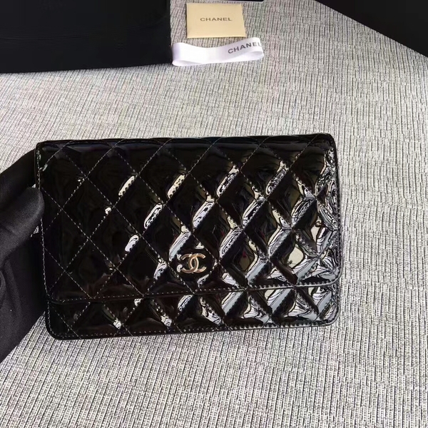 Chanel WOC Flap Bag Patent Leather A33814C Black